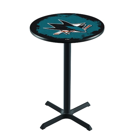 Holland Bar Stool Co 42" Blk Wrinkle San Jose Sharks Pub Table L211B4228SJShar